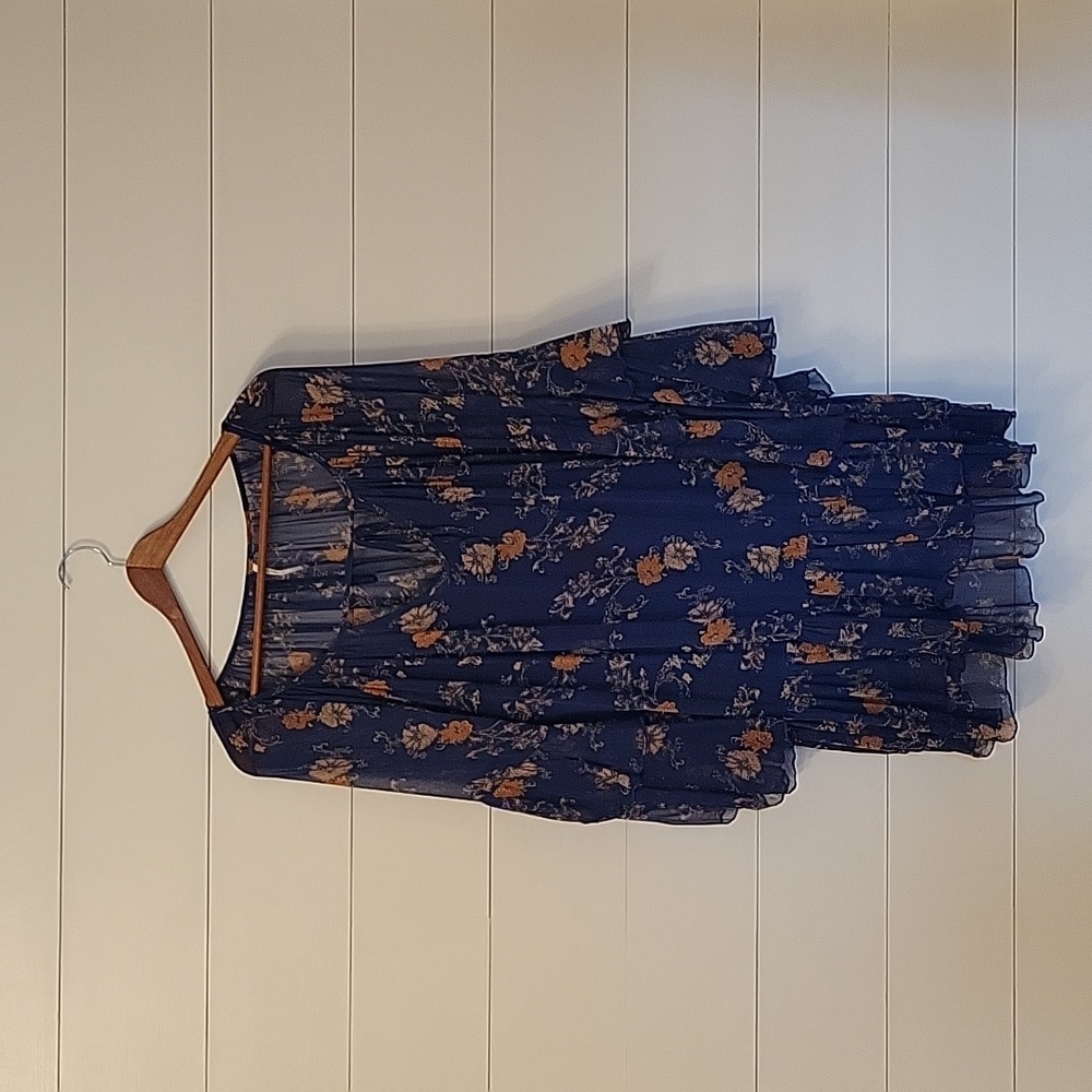 Free People navy tiered dress with matching slip.